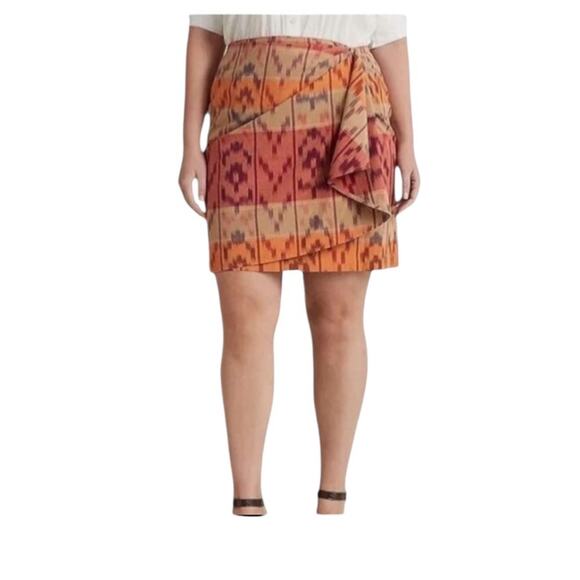 Lauren Ralph Lauren True Wrap Skirt Above  Knee Geo Motif Ruffle Ikat  NEW 14 - Picture 5 of 11